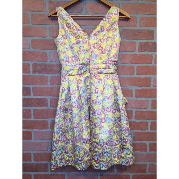 Zac Posen Target Floral Metallic Cocktail Dress Size 3 Asymmetrical Coquette - Picture 4 of 10